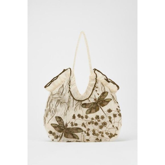 ZARA EMBROIDERED DETAIL TOTE BAG